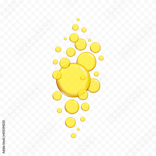 Golden, yellow oil drops, bubbles vector illustration on transparent background