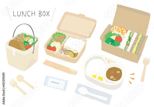 テイクアウト・お弁当にまつわる手描きイラスト（カラー/輪郭線なし）