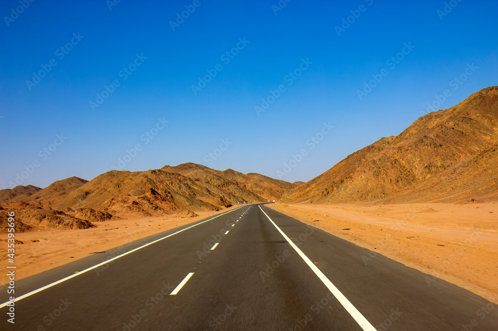 View of the road in Egypt stone desert View of the road in Egypt stone desert