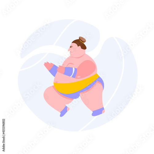 Sumo Wrestler vector flat illustration isolated on white background. Sumo wrestler in a fighting stance cartoon illustration.Logo sumo wrestler