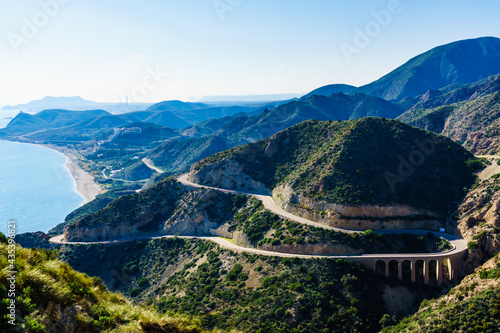 Road and viaduct from Granatilla viewpoint, Spain photo