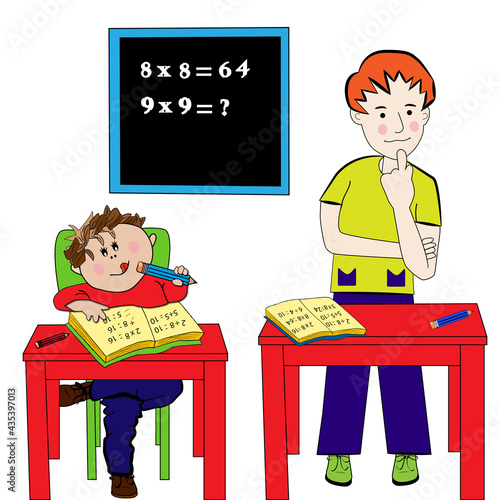 Profesor y alumno en clase de matemáticas.