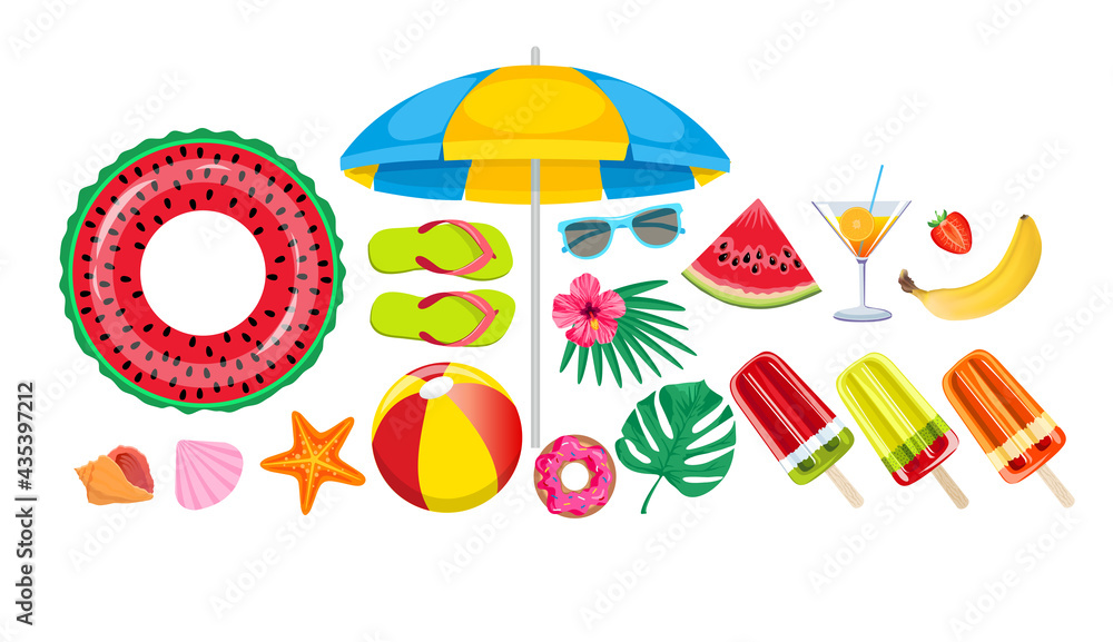 Summer beach, set of vector icons. Set hand drawn icons, signs and banners.Collection Summer hand drawn elements for summer holiday and party. Summer Typographic. Vector illustration. Summer beach, set of vector icons. Set hand drawn icons, signs and banners.Collection Summer hand drawn elements for summer holiday and party. Summer Typographic. Vector illustration.