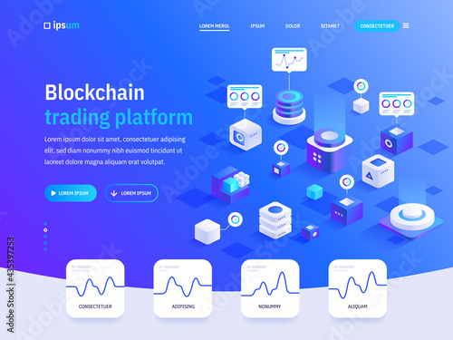 Vector landing page of Blockchain trading platform