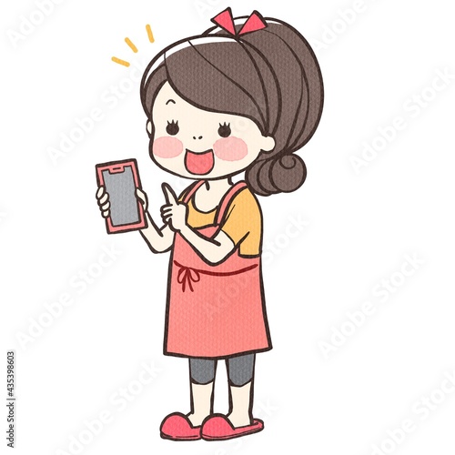 スマホを持って喜ぶママちゃん