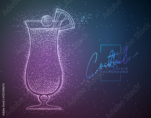 Neon fluid cocktail vector illustration.  Fluid background. Pina Colada cocktail