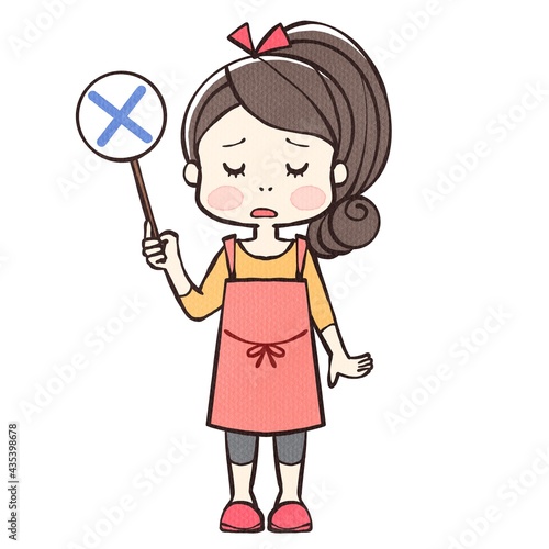 ペケの札を持つママちゃん