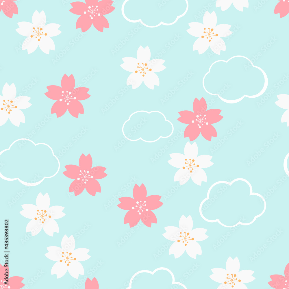 seamless pattern with Sakura flower and clouds on green background vector illustration. seamless pattern with Sakura flower and clouds on green background vector illustration.