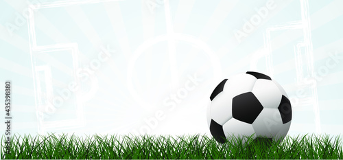 Flat vector black grunge soccer ball with green field. Grungy football. Cartoon euro sport EK, WK pictogram Sports game cup. 2020, 2021, 2022