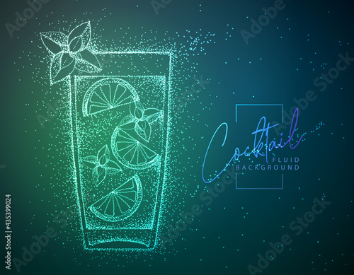 Neon fluid cocktail vector illustration.  Fluid background. Moito cocktail