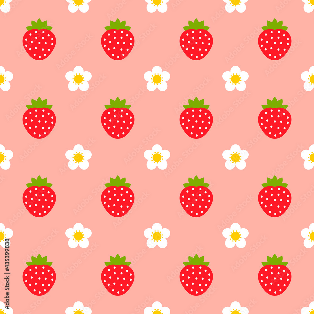Strawberries and flowers pink seamless pattern. Strawberries and flowers pink seamless pattern.