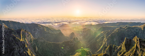 High resolution panoramic shot of sunrise at Pico do Arieiro, Madeira Portugal photo