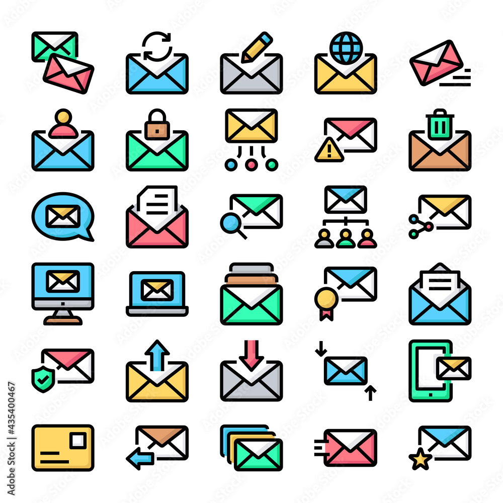 Filled outline icons for email. Filled outline icons for email.