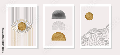 Abstract geometric, natural shapes poster set in mid century style. Modern illustration: minimalist print, poster, boho wall decor, flat design Vector minimal art