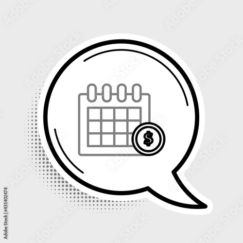 Line Financial calendar icon isolated on grey background. Annual payment day, monthly budget planning, fixed period concept, loan duration. Colorful outline concept. Vector