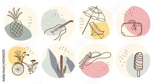 Hand drawn round boho icons and emblems for social media story highlight covers. Set of trendy vector design templates for bloggers, photographers and designers.