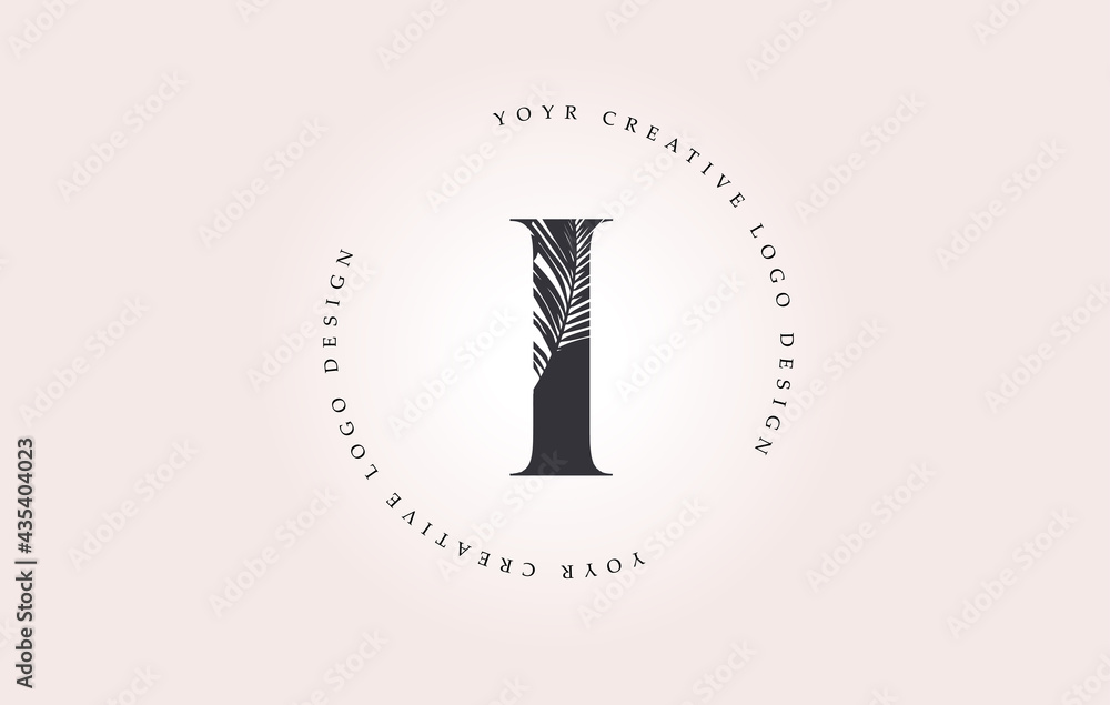 Exotic Letter I Logo with Palm Tree Leaf Pattern Texture Design Logo Icon. Creative Palm Tree Letter Logo. Exotic Letter I Logo with Palm Tree Leaf Pattern Texture Design Logo Icon. Creative Palm Tree Letter Logo.