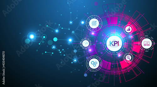 KPI Key Performance Indicators. Futuristic business design of KPI analytics. KPI system concept banner template, vector illustration.