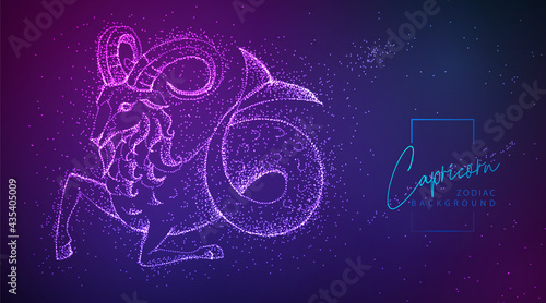 Neon modern  fluid background with astrology Capricorn zodiac sign. Vector illustration