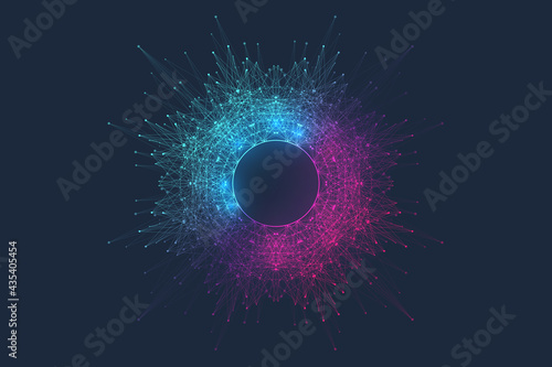 Quantum computer innovation technology concept. Sphere explosion background. Deep learning artificial intelligence. Big data algorithms visualization quantum explosion vector illustration