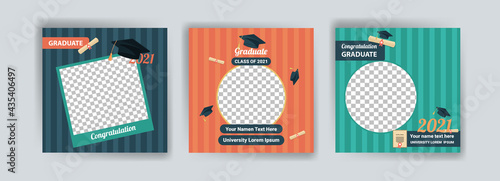 Photo booth props frame for graduation party. Selfie concept. Frame with hats for graduates. Congratulate graduate quotes.