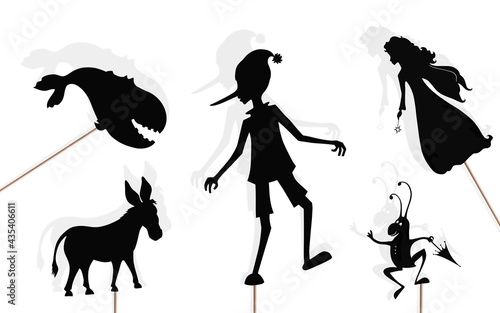 Fairy tale shadow puppets, isolated.