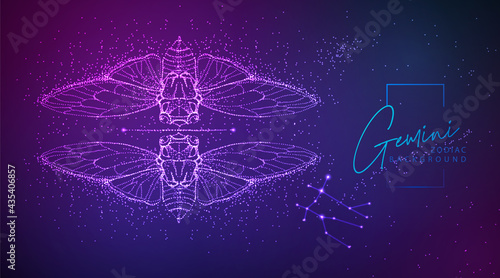 Neon modern  fluid background with astrology Gemini zodiac sign. Vector illustration