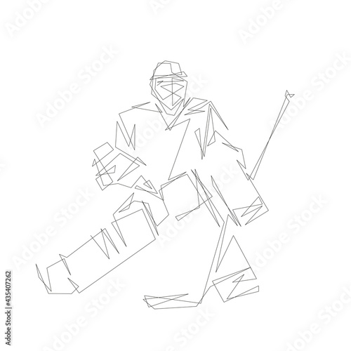Ice hockey goalie, line art silhouette, abstract isolated vector illustration