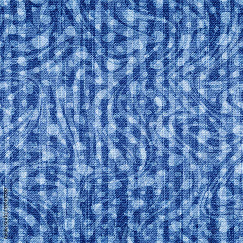 Denim seamless pattern. Indigo texture. Blue distress background. Repeated modern fabric. Abstract degrade patterns. Repeating faded effect creative printing. Marks design mottled jeans. Vector