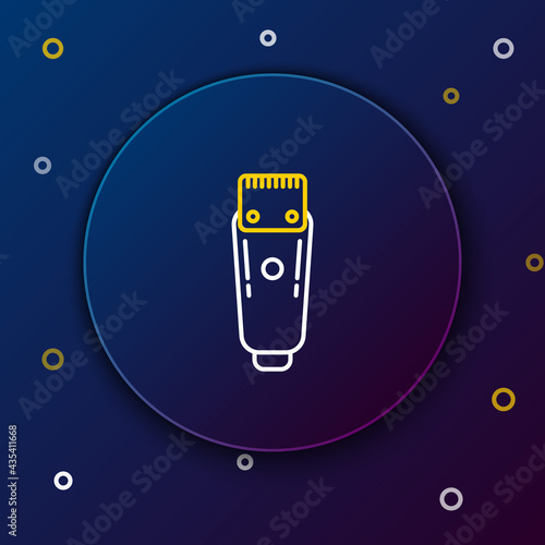 Line Electrical hair clipper or shaver icon isolated on blue background. Barbershop symbol. Colorful outline concept. Vector