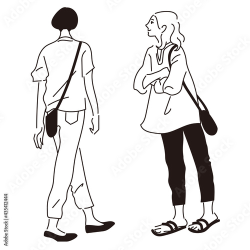 ファッショナブルな若い女性のベクター線画