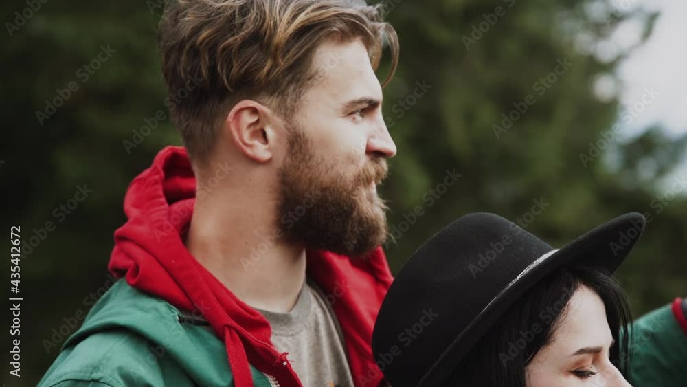 A family of artists creates a painting with a magnificent view of the mountains.Painting concept A family of artists creates a painting with a magnificent view of the mountains.Painting concept