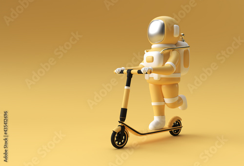 3D Render Astronaut Riding a Push Scooter 3D art Design illustration.