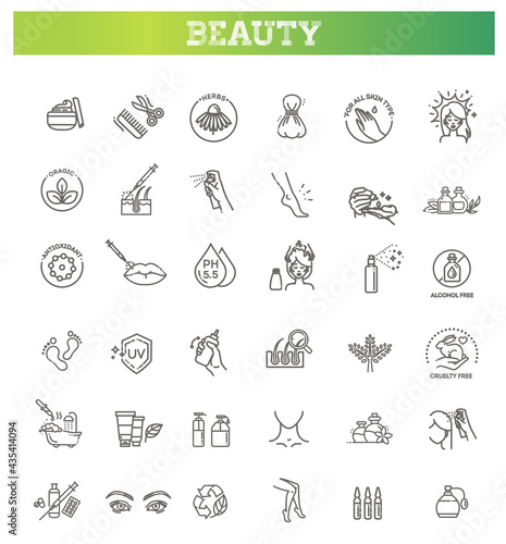 Beauty vector outline icons set. Beauty treatment