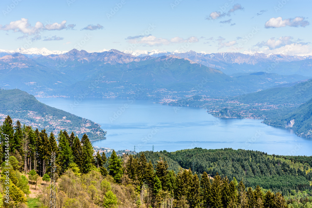 A view of Lago Maggiore from atop a plot of pasture land in Piemonte, Italy