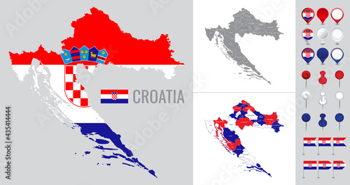 Croatia vector map with flag, globe and icons on white background