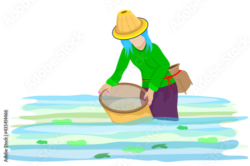 Country woman with fishing net vector design