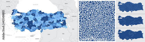 Detailed, vector, blue map of Turkey with administrative divisions country
