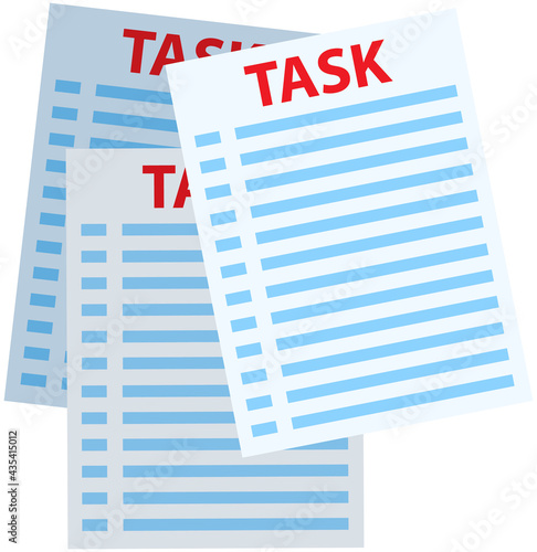 To do list or check list isolated on white background. Paper sheets with tasks for doing at work. List of assignments to be done by employee at work. Sheets of paper with text and inscription task