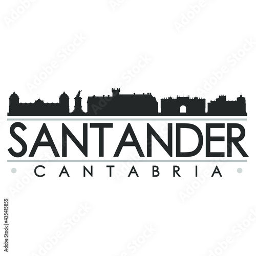 Santander, Cantabria, Spain Skyline Silhouette Design. Clip Art City Vector Art Famous Buildings Scene Illustration.