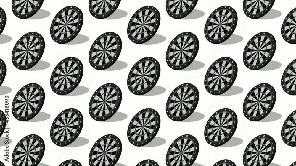animated seamless pattern with color darts boards. Target, equipment for sports competitions. Ornament for background decoration. Design element. Looped video animated seamless pattern with color darts boards. Target, equipment for sports competitions. Ornament for background decoration. Design element. Looped video