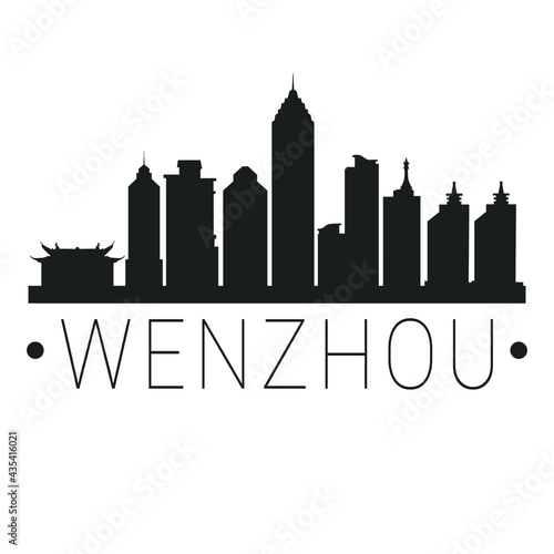 Wenzhou  Zhejiang  China City Skyline. Silhouette Illustration Clip Art. Travel Design Vector Landmark Famous Monuments.