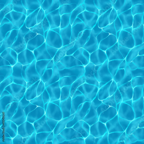 Water pool bottom seamless texture. Summer blue aqua swiming seamless pattern. Texture of the water surface. Swimming Pool Surface Abstract Background