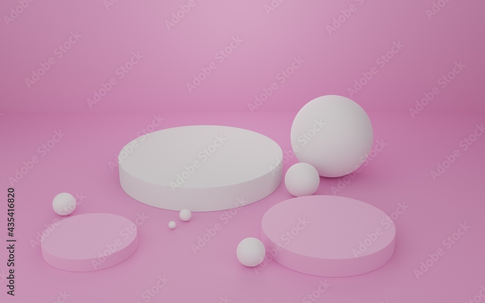 Background 3D geometic podium Pink Color Design minimal illustration 3D rendering.