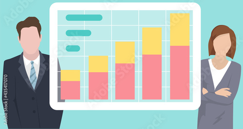 Colleagues talk about financial indicators. Workers communicate solve business development issues, collaboration and discussion graphical business report with charts. Teamwork, joint work in company