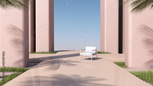 Fototapeta Naklejka Na Ścianę i Meble -  Modern minimalistic interior with arch the Building style modern. 3D illustration, 3D rendering	