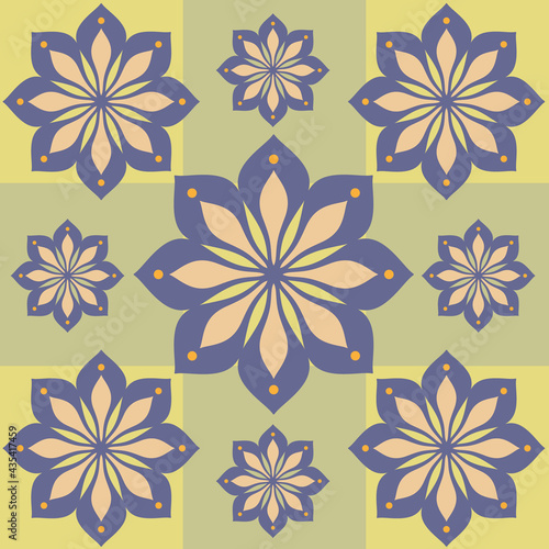 Vintage floral pattern background in squares
