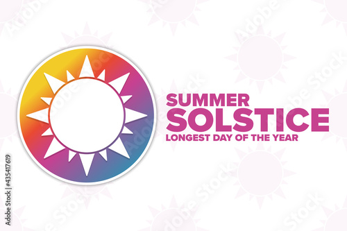 Summer Solstice. Longest day of the year. Holiday concept. Template for background, banner, card, poster with text inscription. Vector EPS10 illustration.