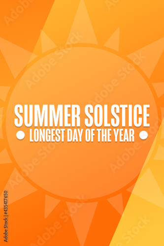 Summer Solstice. Longest day of the year. Holiday concept. Template for background, banner, card, poster with text inscription. Vector EPS10 illustration.
