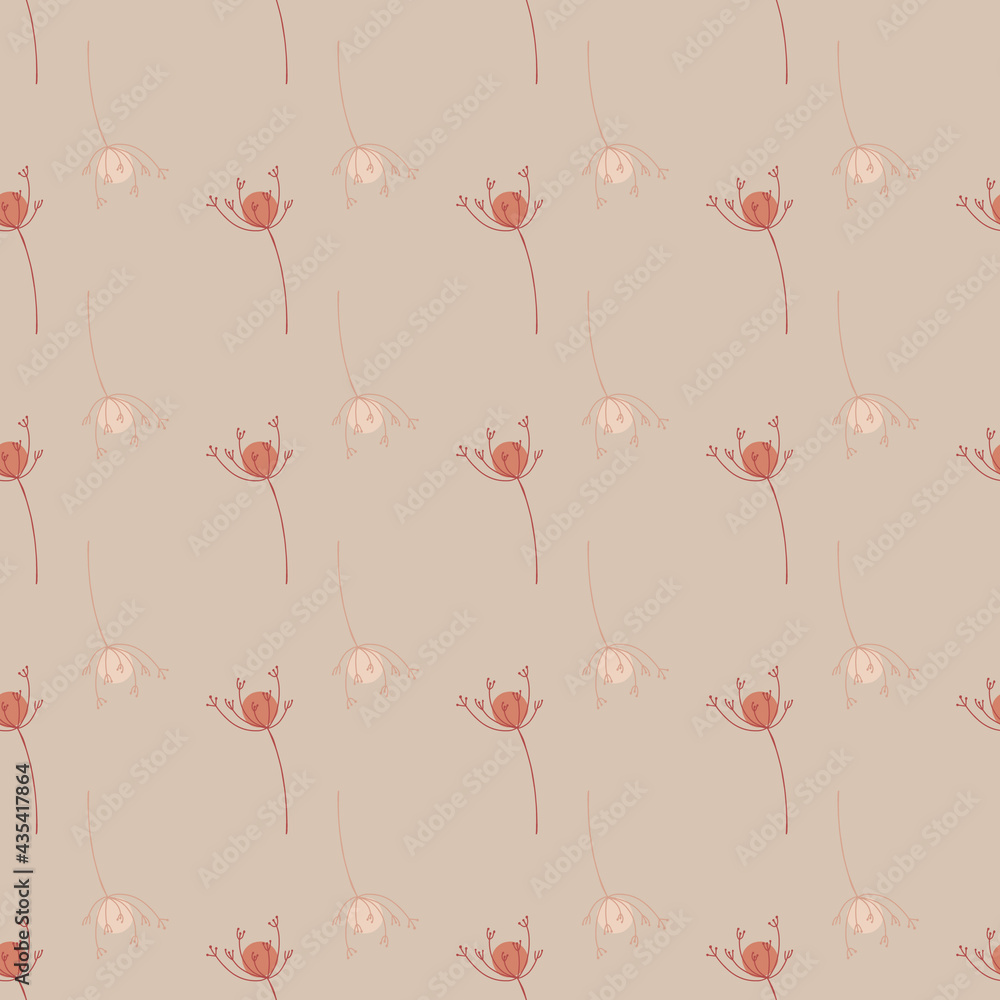 Vintage seamless pattern with botanic yarrow doodle flowers ornament. Pink pastel background.